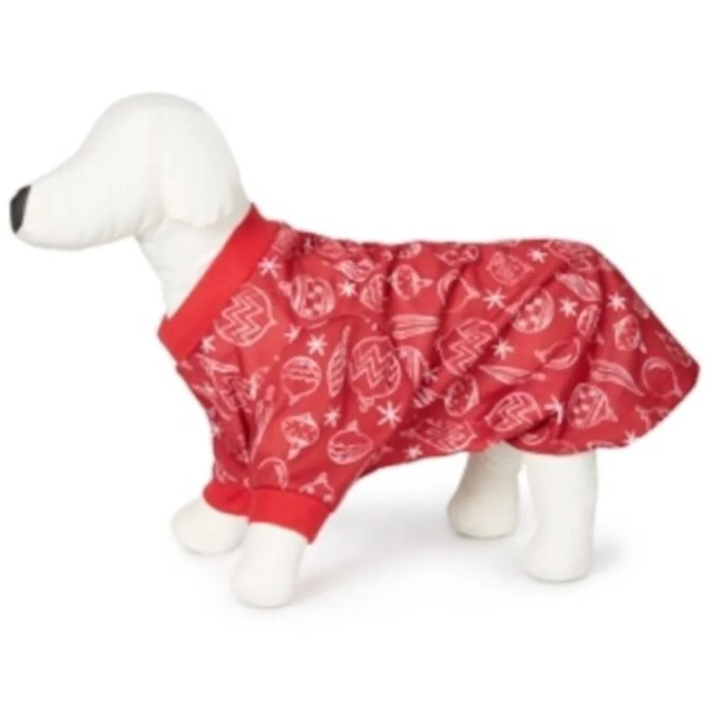 Matching Family Pet Size Small Dog Pajamas Red White Ornament Print One Piece